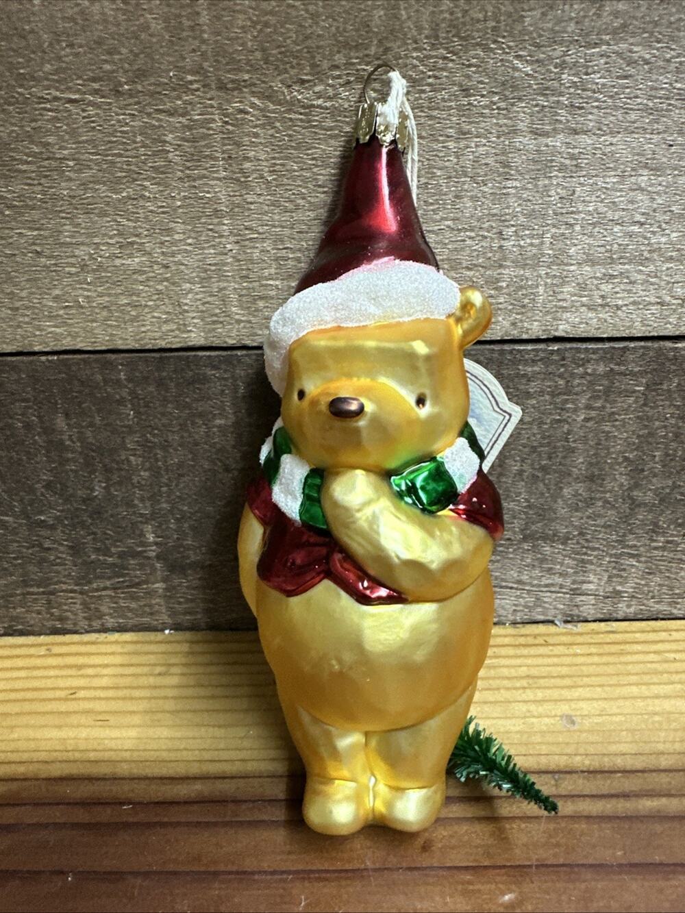 Disney Vtg 1999 Winnie the Pooh Santa Blown Glass Ornament - Classic Pooh -box